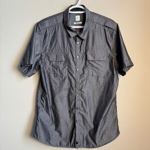 Calvin Klein Ultra Slim Fit Short Sleeve Button Up Shirt Gray Mens XL Preppy Y2K